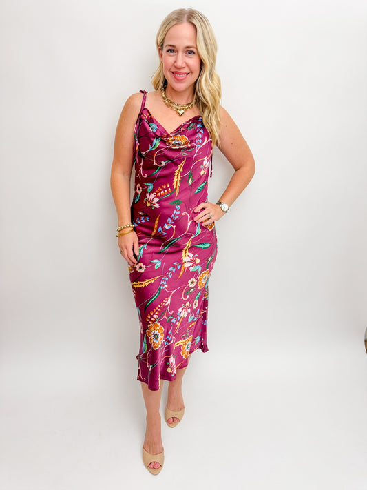 Wine Down Floral Midi Dress