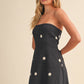 Polka Dot Linen Strapless A-Line Mini Dress