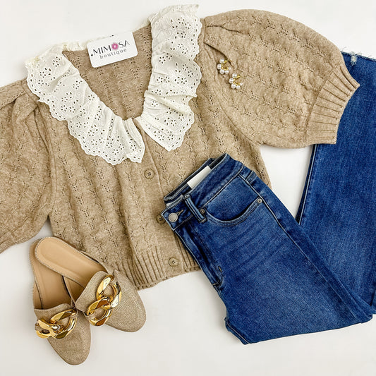 Whispering Lace Collar Sweater Top