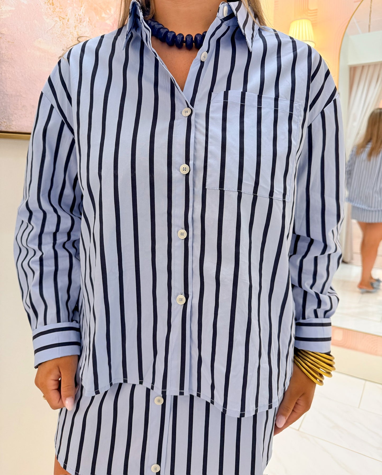 Striped Button Up Shirt & Skort Set
