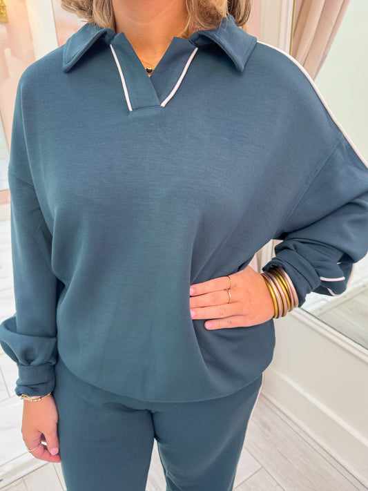 Scuba Luxe Side Stripe Polo Pullover