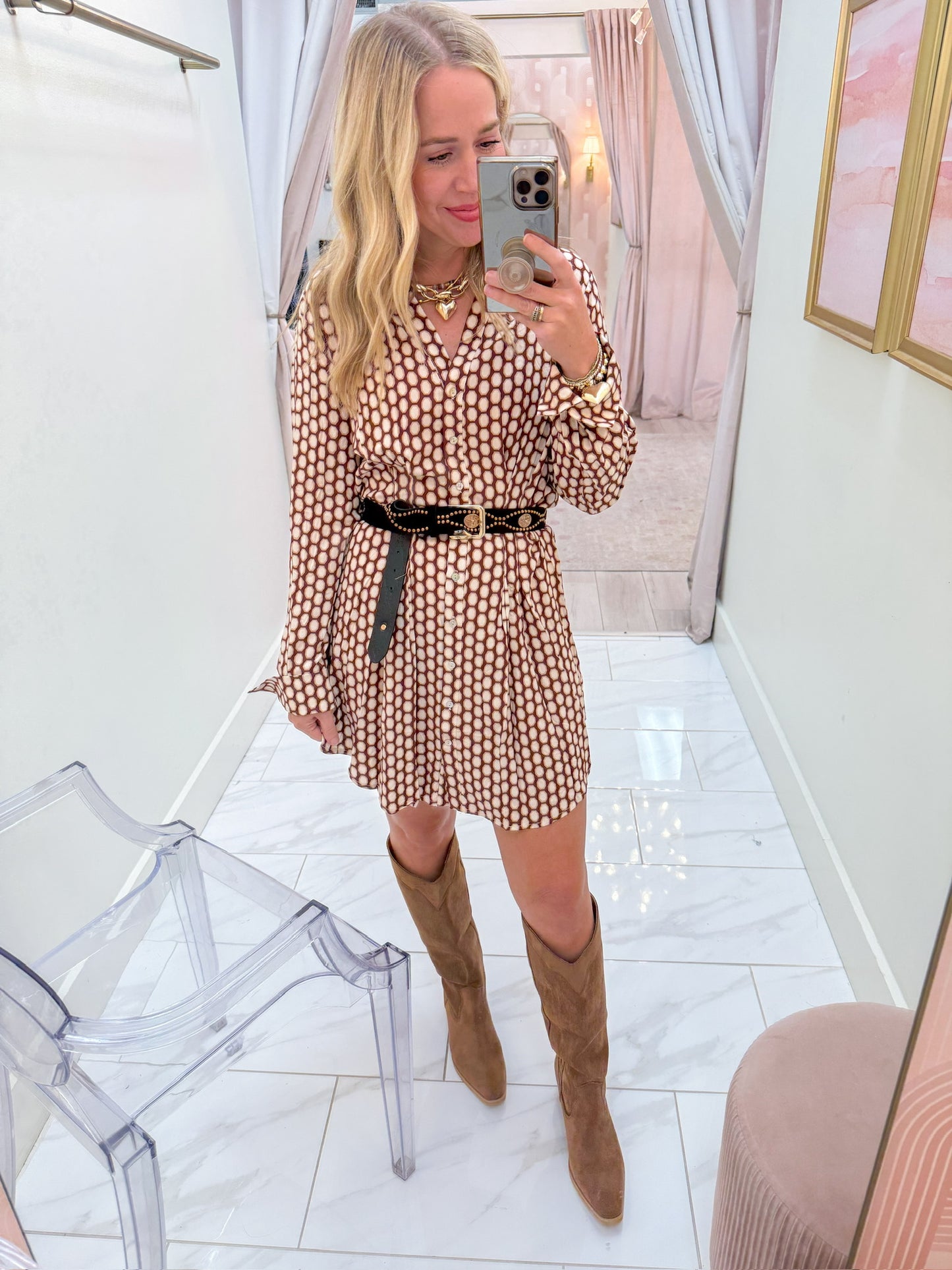 Retro Honeycomb Shirt Dress