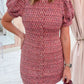 Cranberry Tweed Puff Sleeve Mini Dress