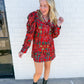 Plaid Poinsettia Collar Poof Sleeve Dress