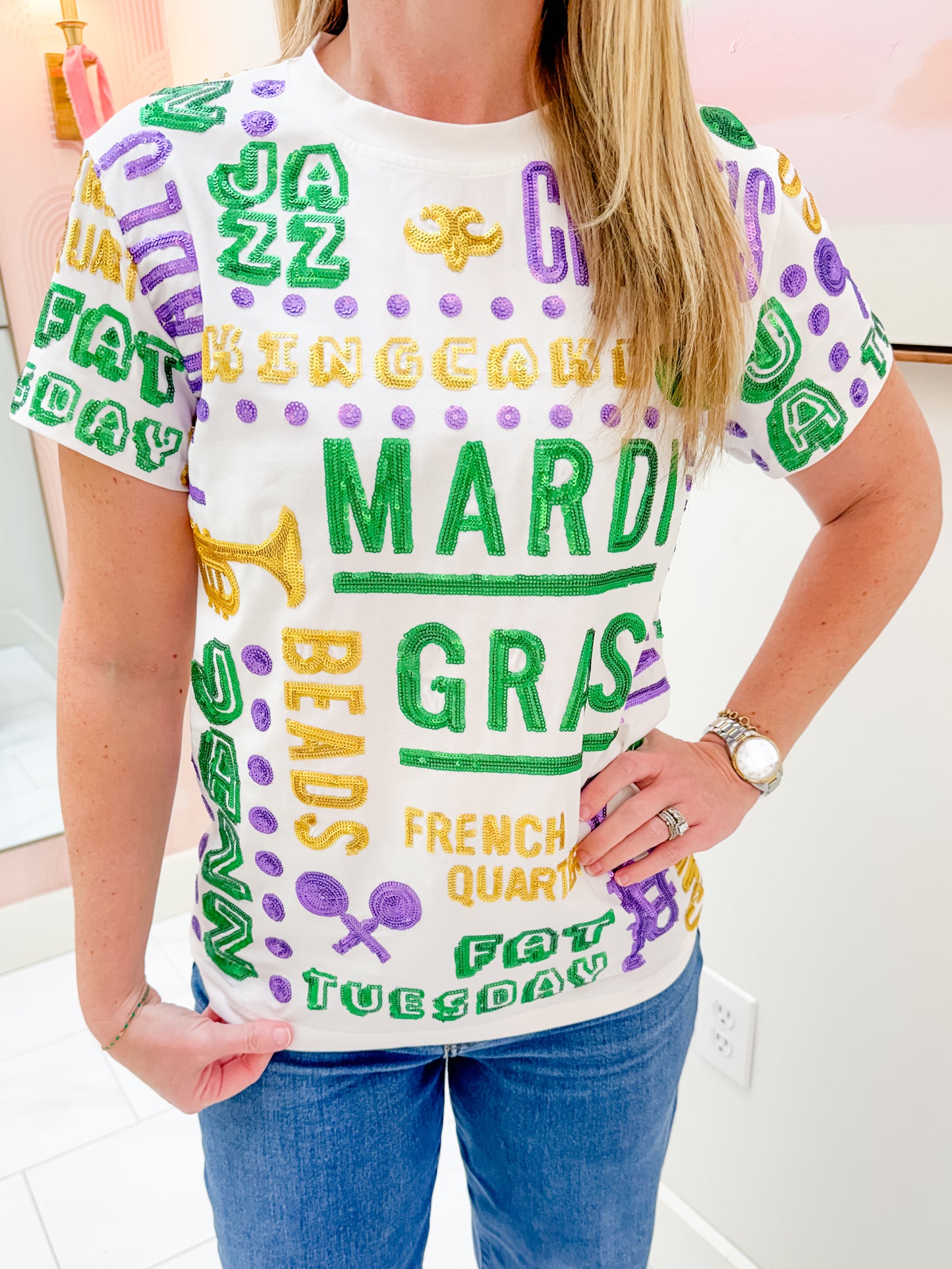 Sequin All Things Mardi Gras Tee