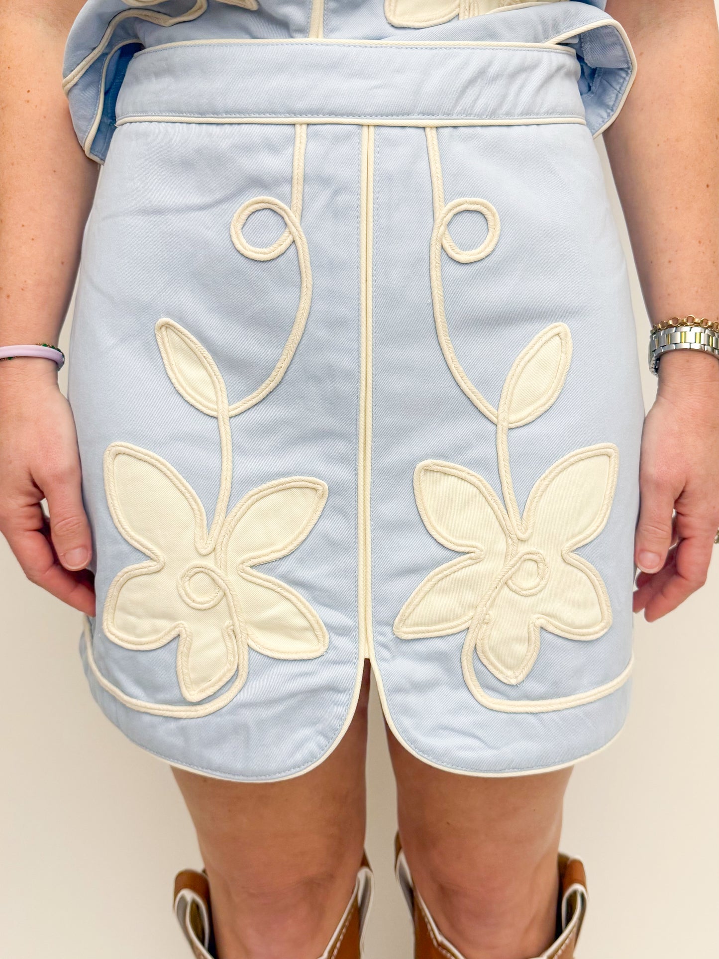 Western Wildflower Denim Skirt