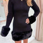 Drescher Mini Dress Black Knit w/ Faux Fur