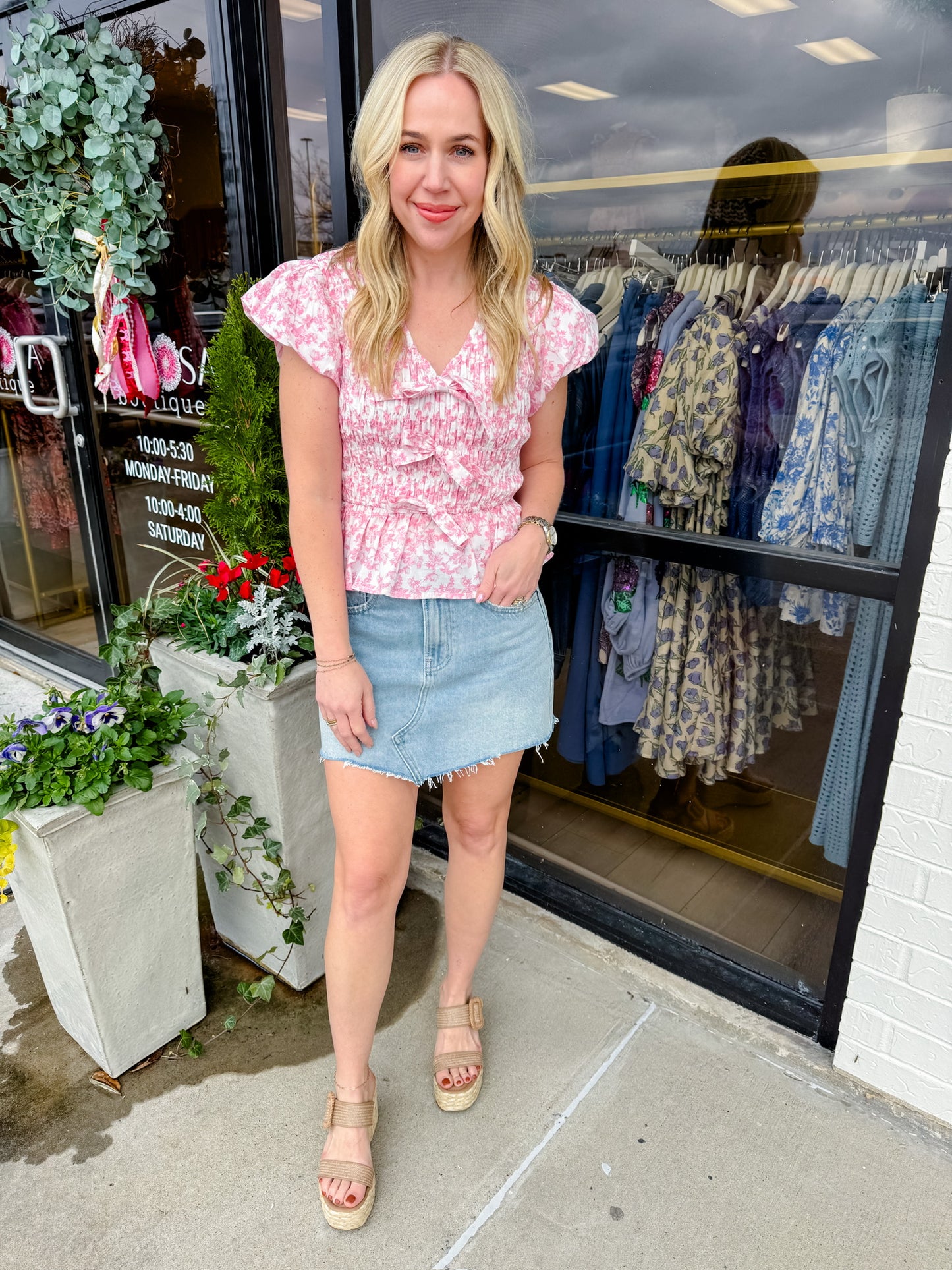 Floral Toile Smocked Blouse