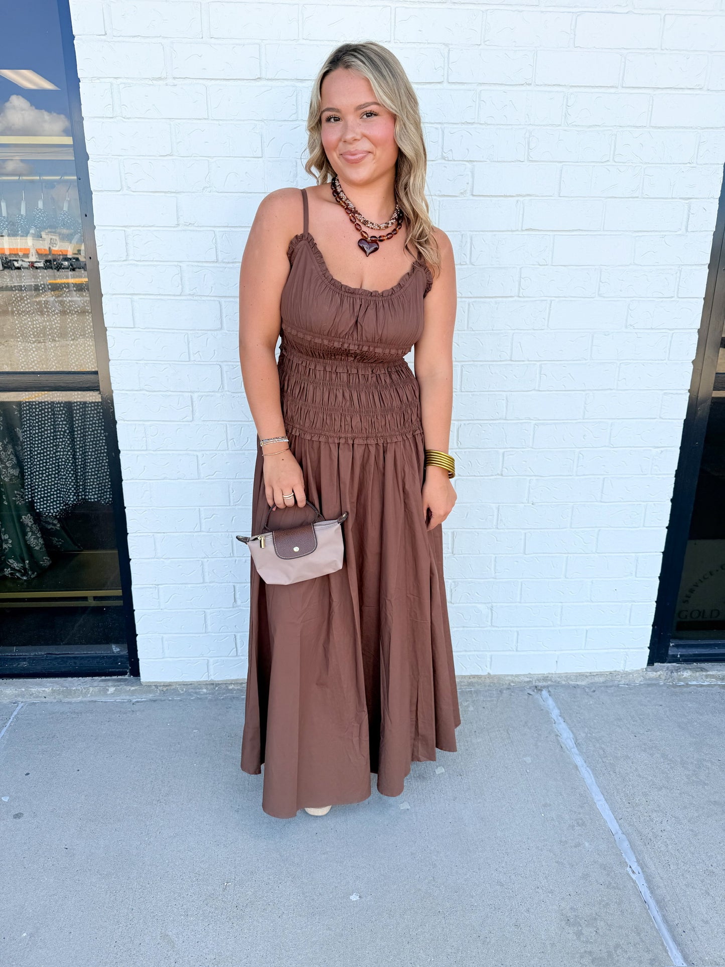 Solid Poplin Smock Cami Maxi Dress