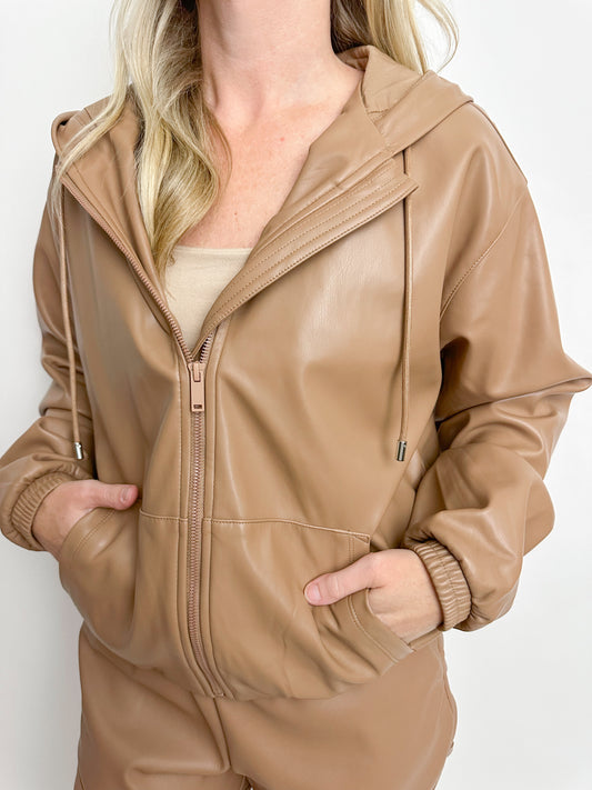 Essex Soft Leather Zip Up Hoodie