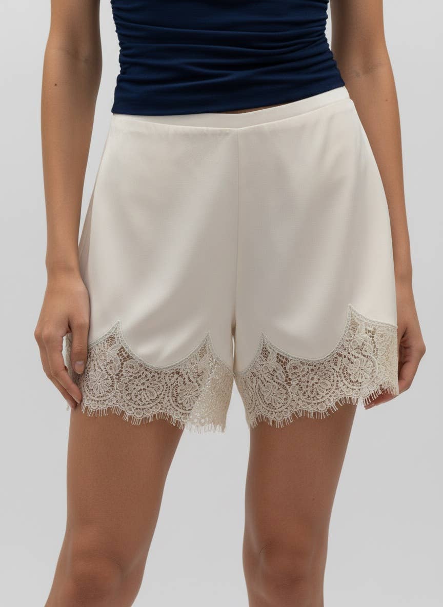 Ivory High Waist Lace Trim Short