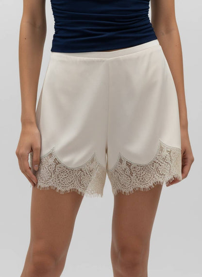 Ivory High Waist Lace Trim Short