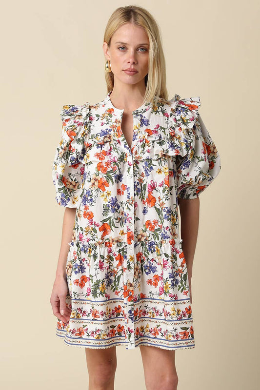 Elyse Floral Ruffle Yoke Mini Dress