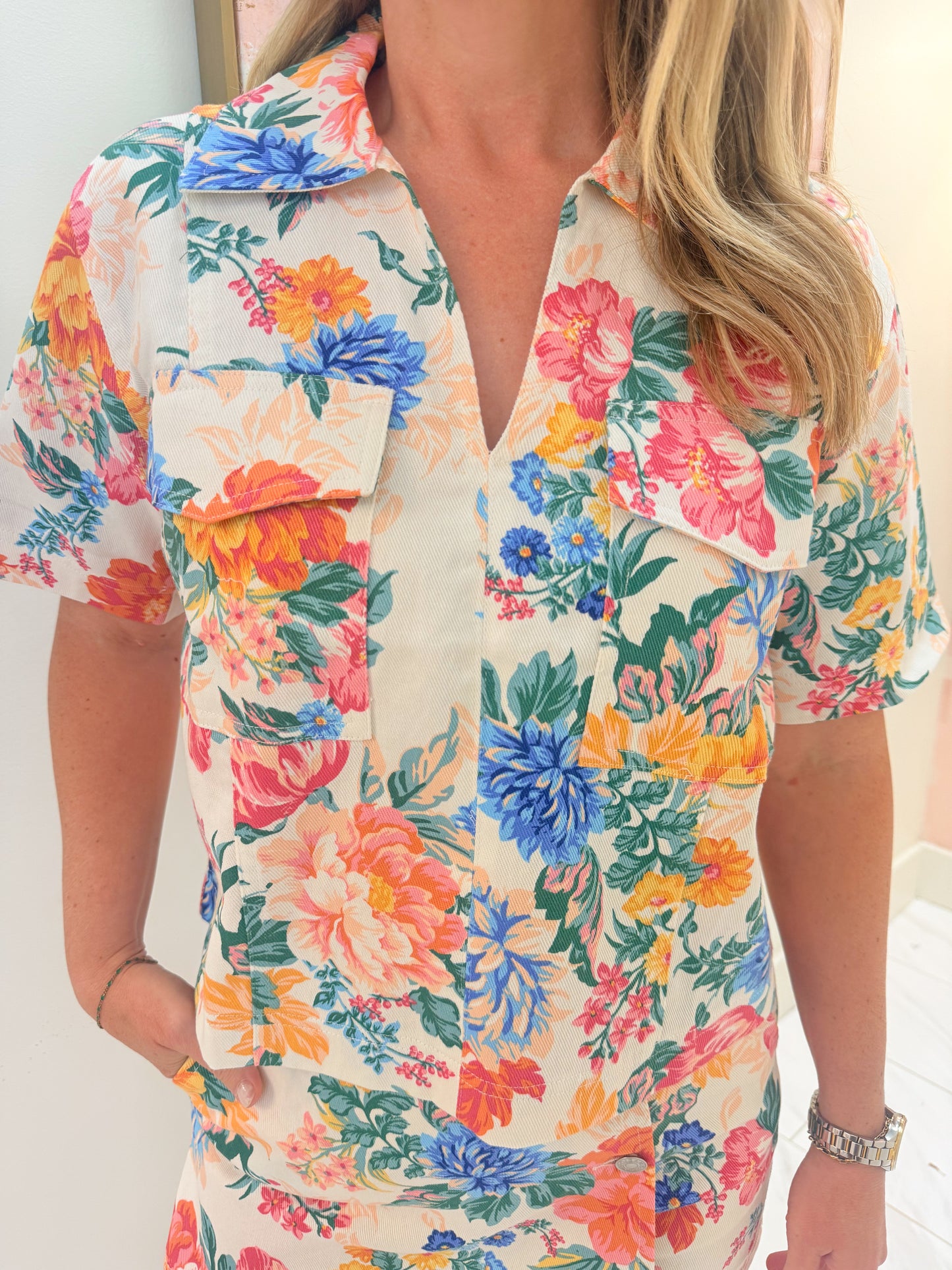 Floral Denim Pocket Top