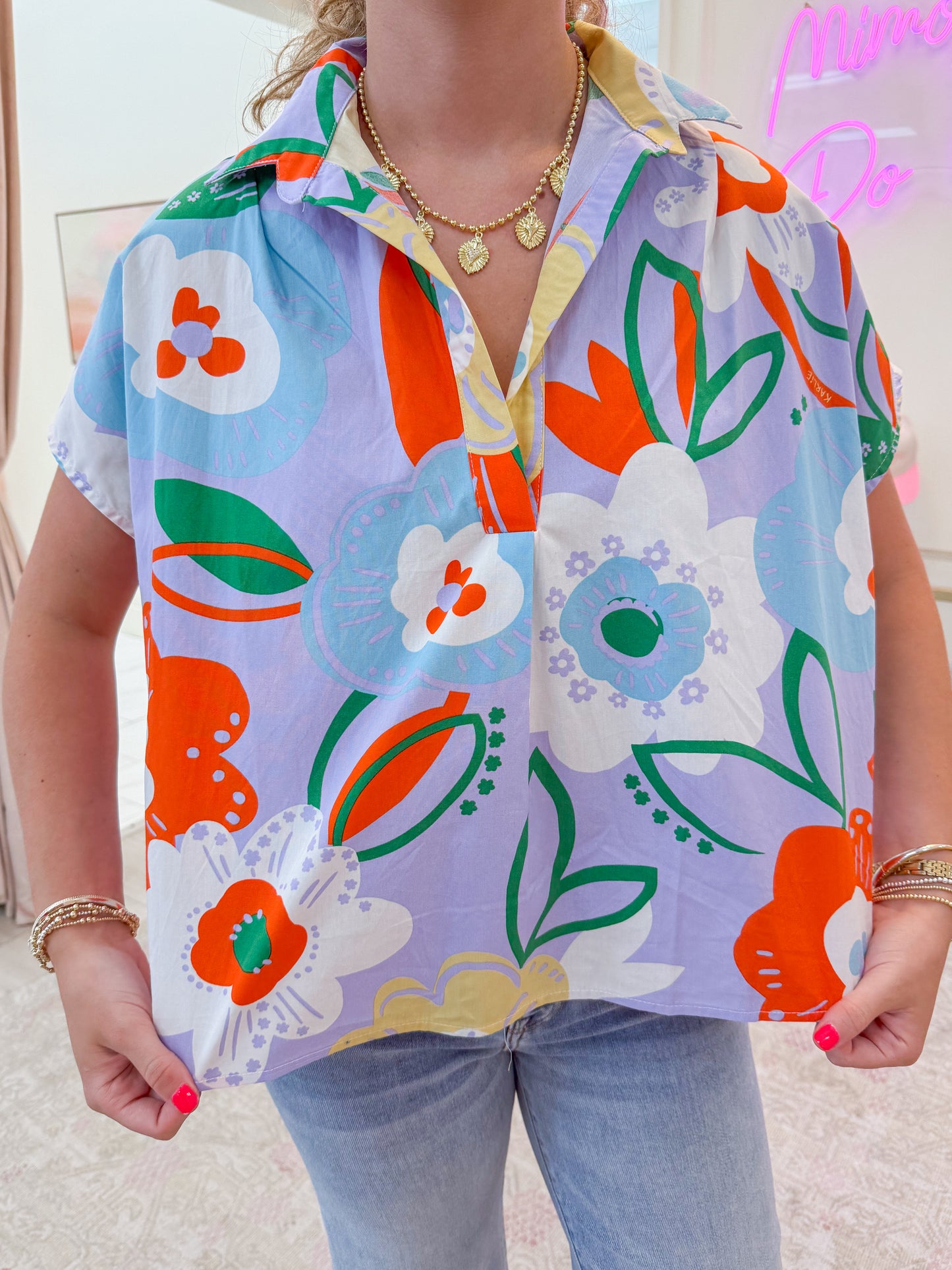 Artist Floral Signature Collar Top