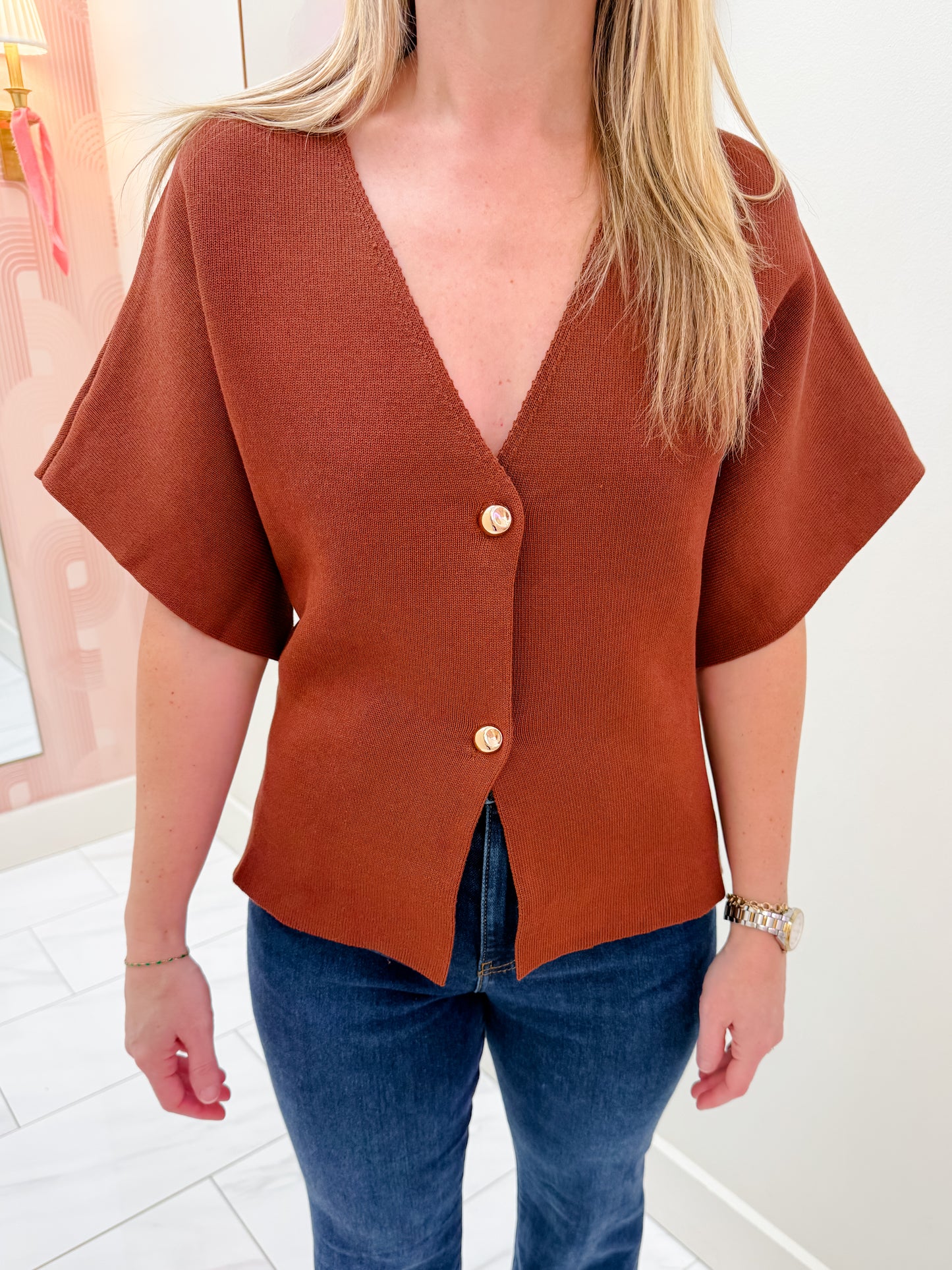 Soren Button Front Knit Top