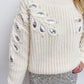 Monroe Leaf Cutout Embellished Sweater