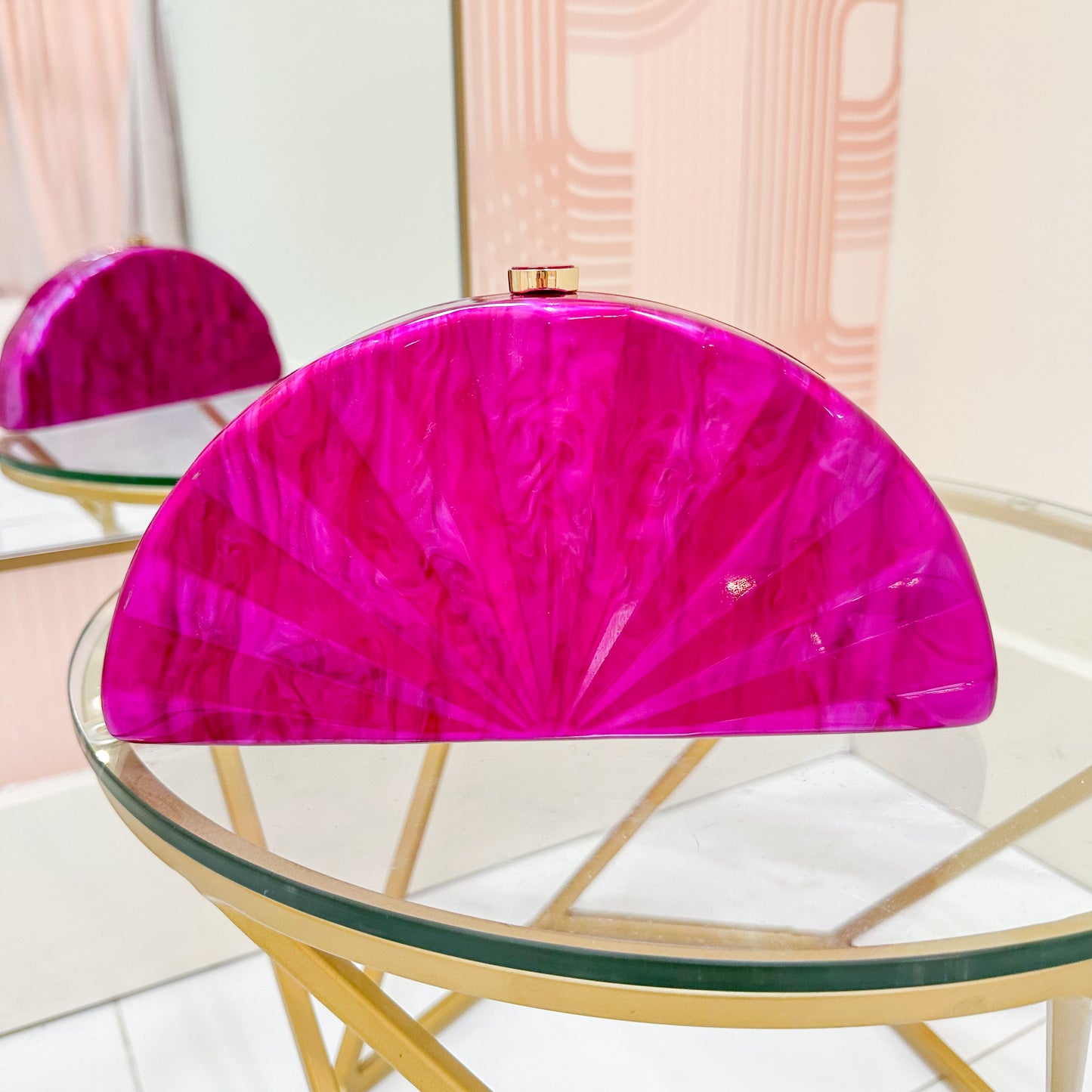 Pearlized Semicircle Acrylic Clutch