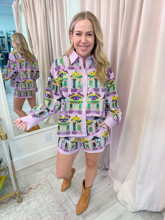 Gingham Mardi Gras Porches Short