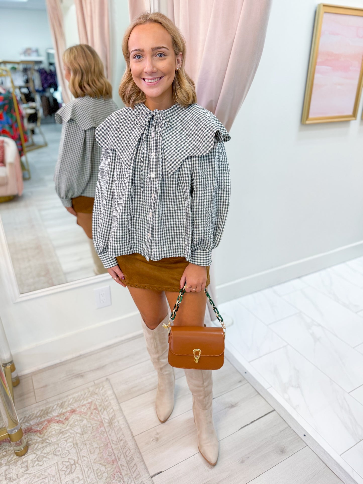 Gingham Peter Pan Collar Top