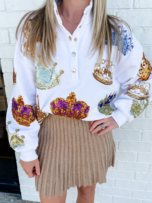 Sequin Crown Button Up Sweatshirt