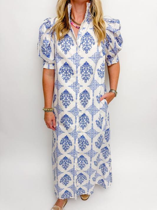 French Vintage Floral Maxi Shirt Dress
