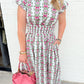 Rosita Floral Stripe Smocked Waist Midi Dress