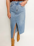 JBD Open Slit Denim Midi Skirt