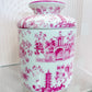 Porcelain Round Tissue Box Pink Toile