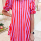 Stripe Puff Sleeve Mini Dress