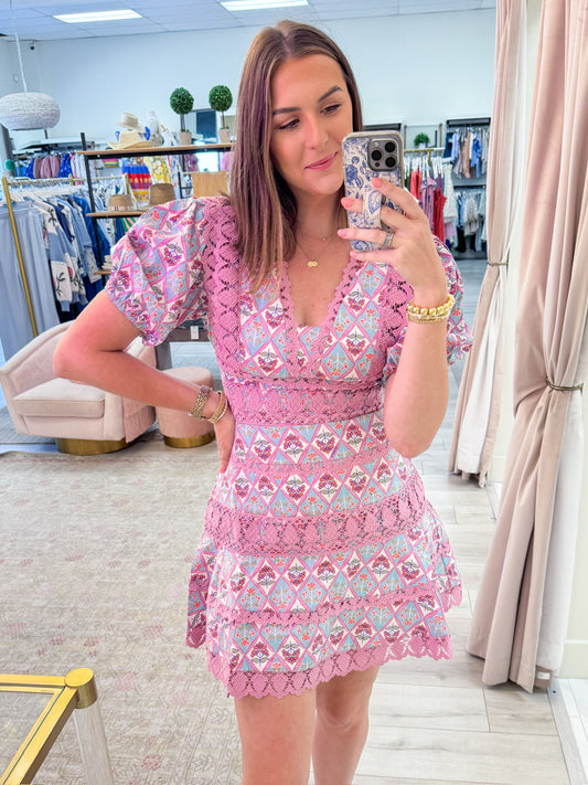 French Floral Lace Trim Cocktail Dress