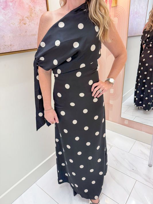 Remie Satin Polka Dot Maxi Dress