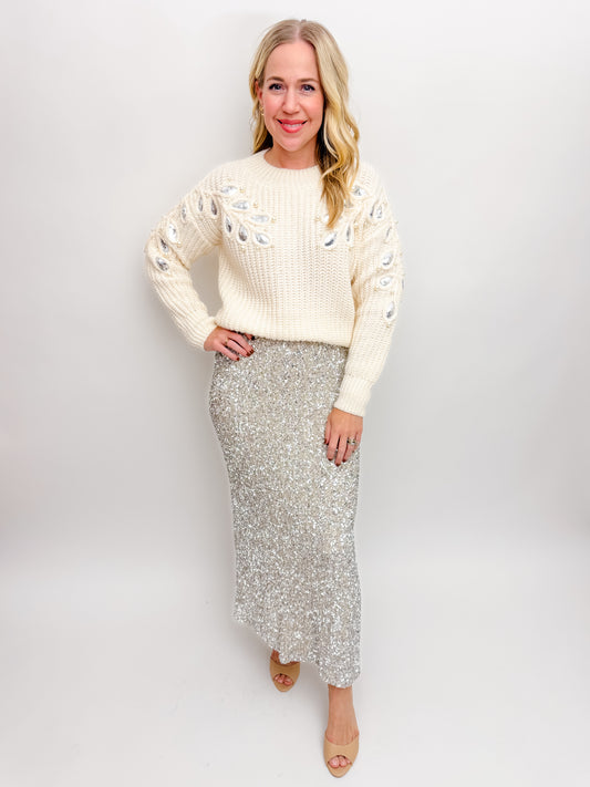 Monroe Leaf Cutout Embellished Sweater