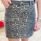 Leopard Washed Denim Mini Skirt