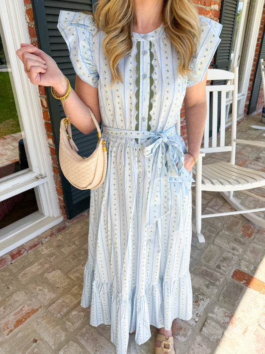 Floral Ditzy Stripe RicRac Maxi Dress