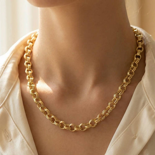Double Rolo Chain Gold Chain Necklace