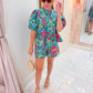 Tropical Floral Pleated Button Front Blouse