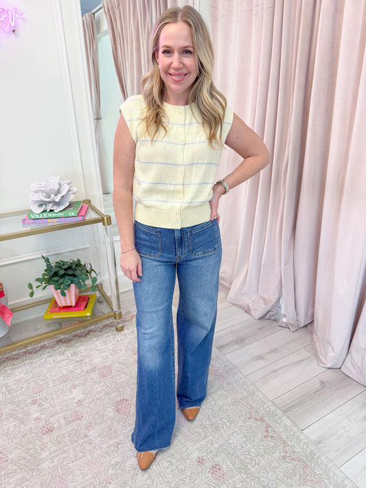 Sunny Stripe Button Up Sweater Tank