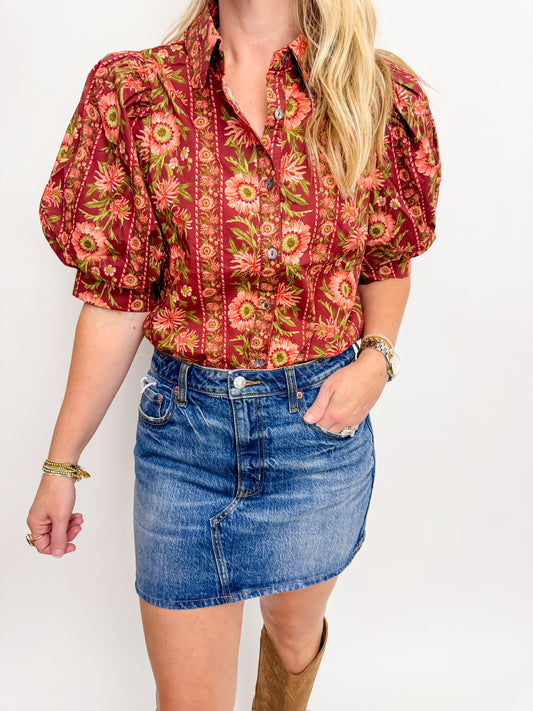 Wild Dahlia Puff Sleeve Blouse