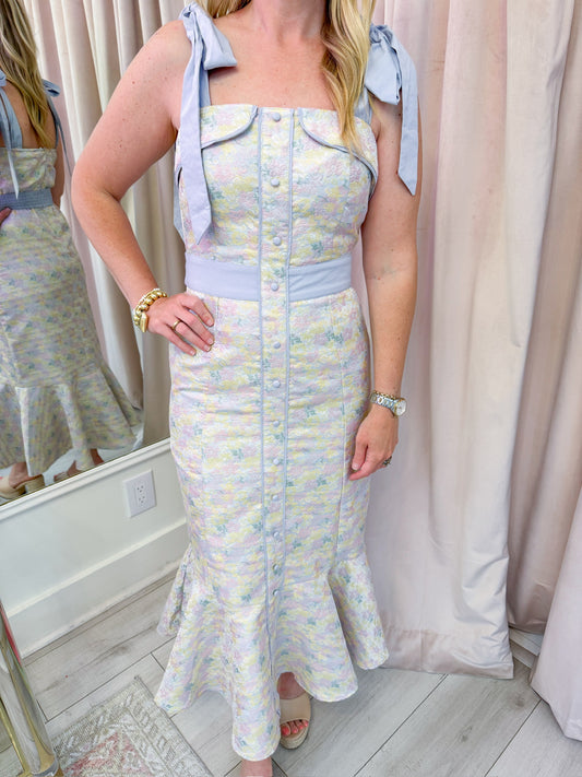 Full Bloom Blue Midi Dress
