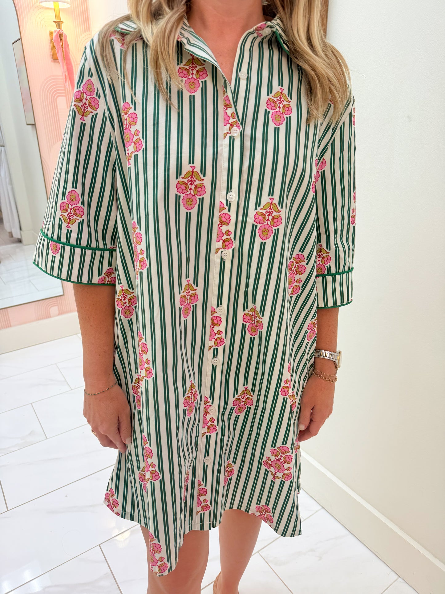 Floral Striped Shirt Dress