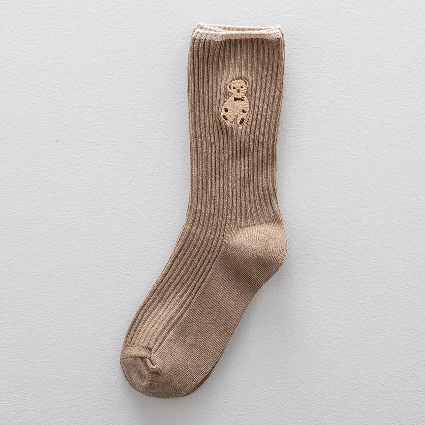 Teddy Bear Embroidered Crew Socks