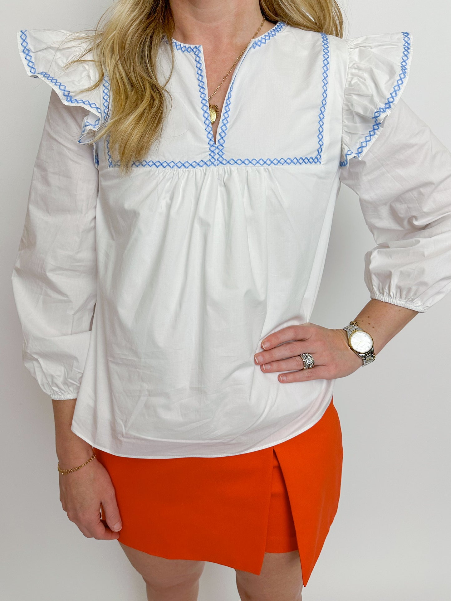 Julia Contrast Embroidery Blouse