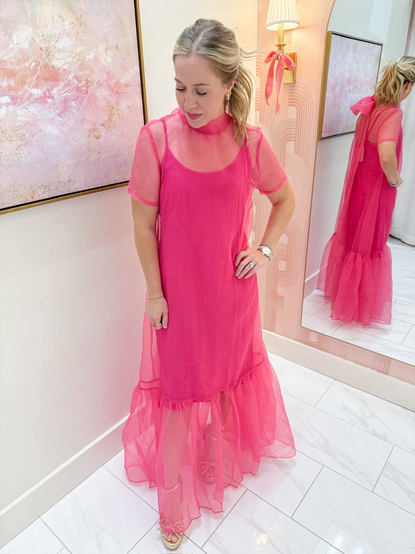 Carrie Organza Mock Bow Maxi Dress