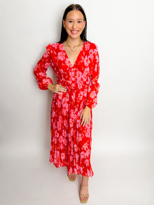 Burning Love Pleated Floral Maxi Dress