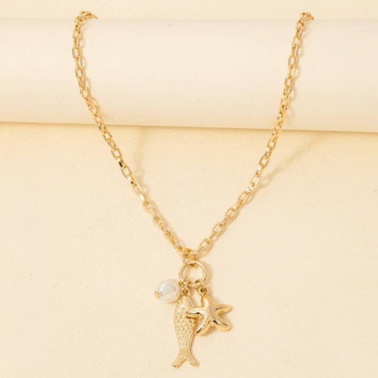 Fish And Starfish Pendants Necklace