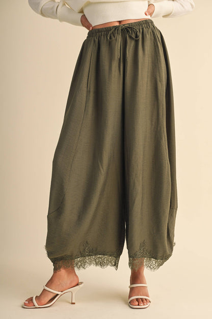 Barrel Fit Pants With Lace Trim