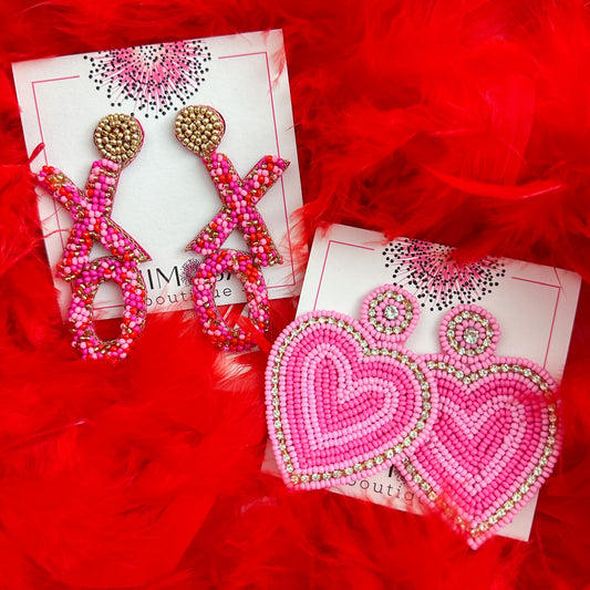 Pink On Pink Beaded Heart Earrings