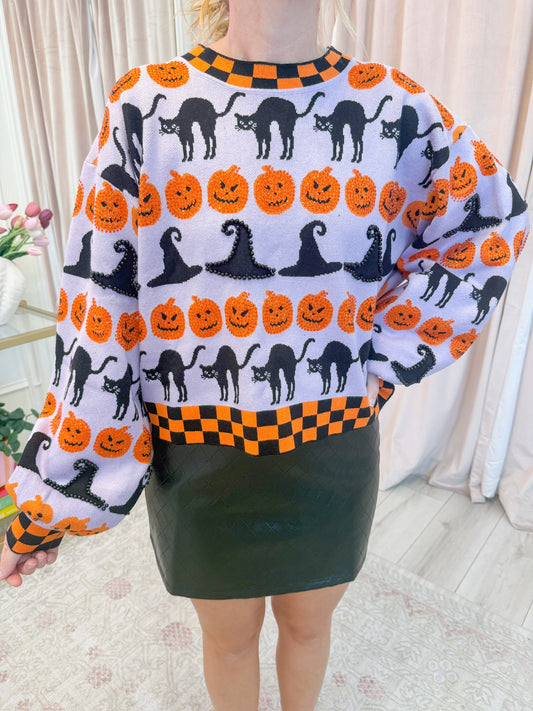 Checker Trim Halloween Icon Sweater