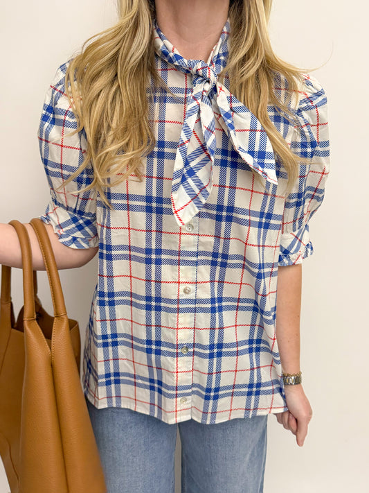 Robyn Plaid Tie Neck Blouse